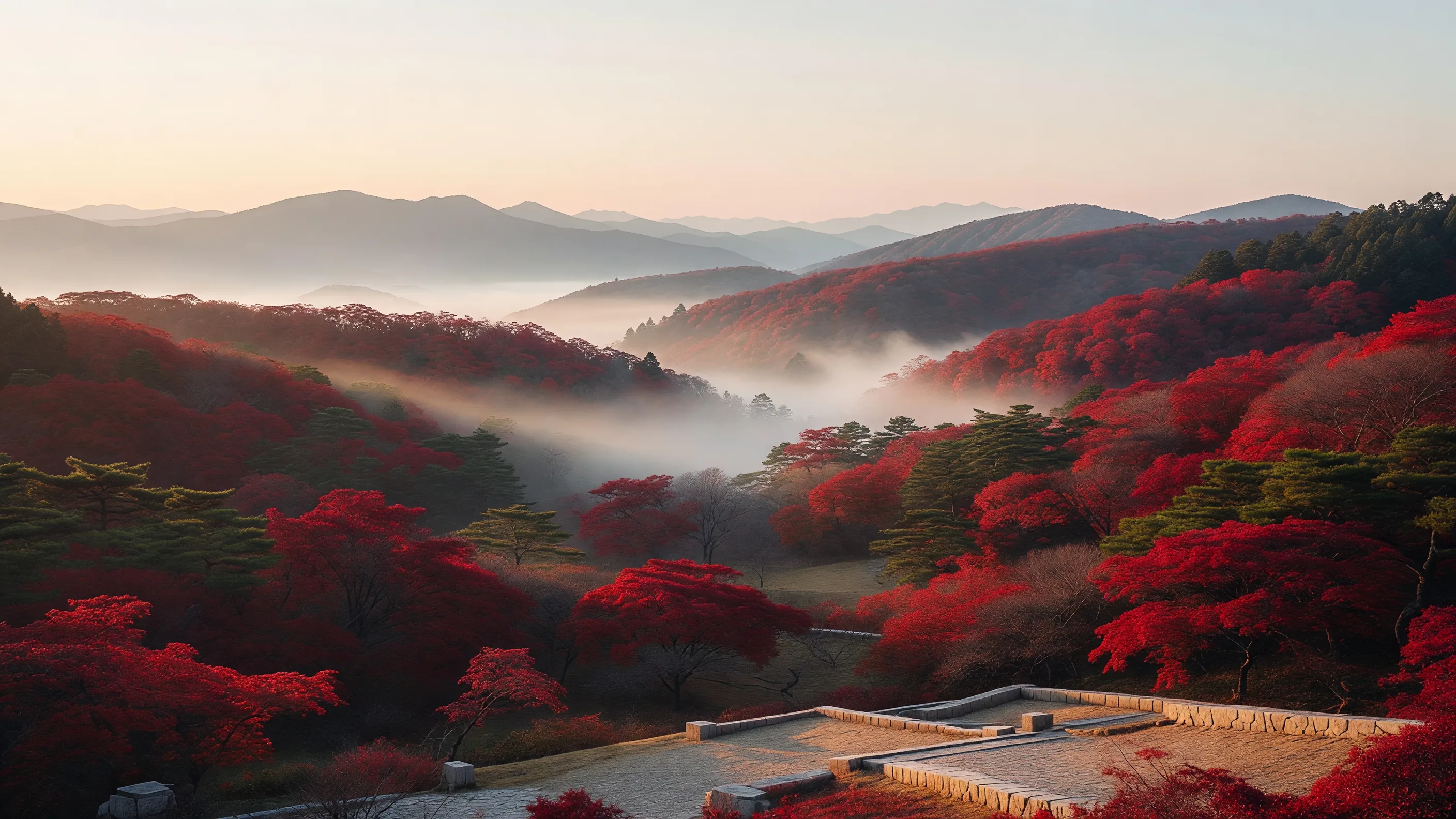 深紅の秋の丘